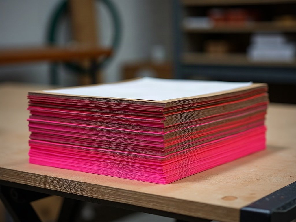Pile de feuilles kraft aux tranches roses