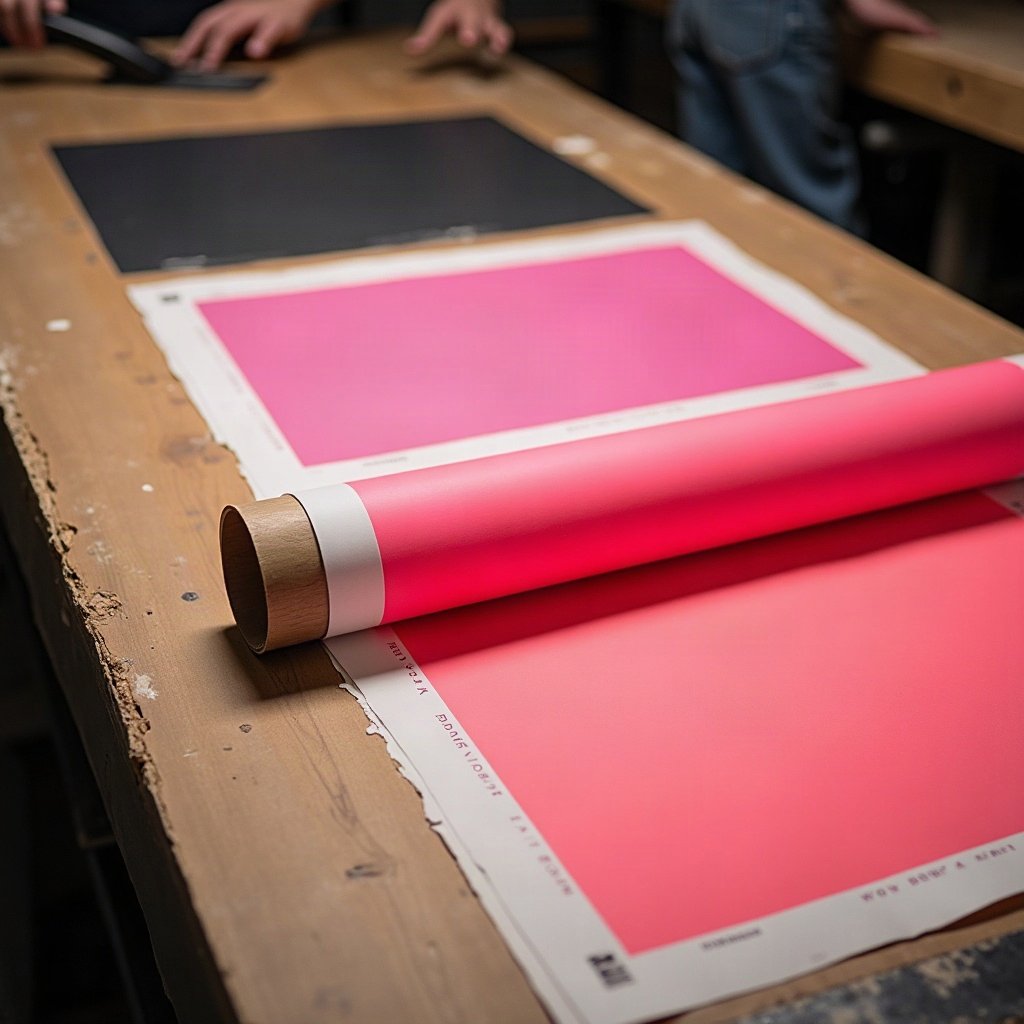 Rouleau de papier rose fluo